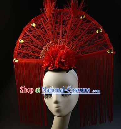 Top Grade Catwalks Queen Red Lace Hair Accessories China Style Stage Performance Modern Fancywork Headwear