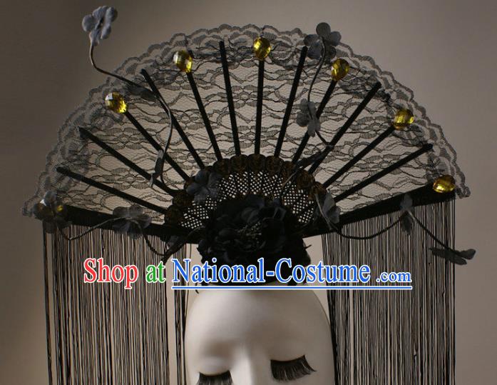 Top Grade Catwalks Queen Black Lace Hair Accessories China Style Stage Performance Modern Fancywork Headwear