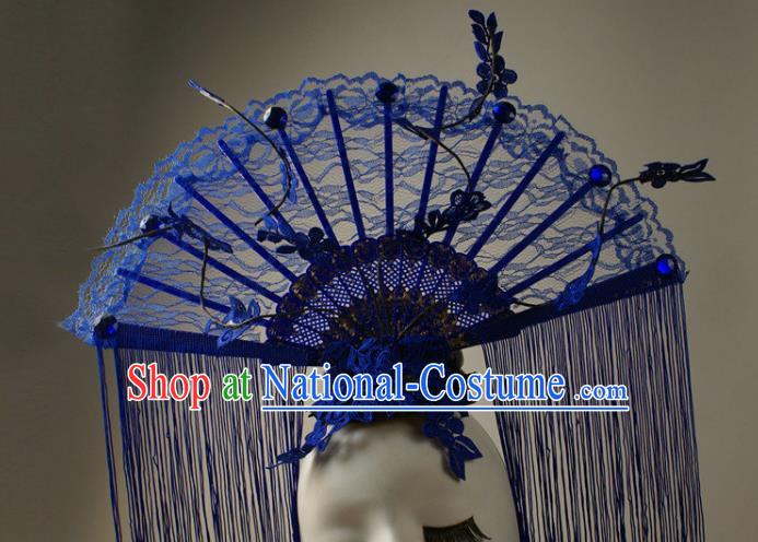 Top Grade Catwalks Queen Blue Lace Hair Accessories China Style Stage Performance Modern Fancywork Headwear