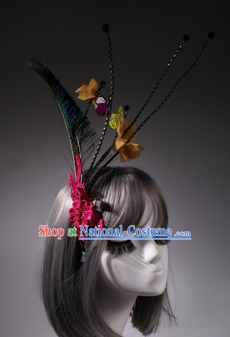 Top Grade Catwalks Hair Accessories Halloween Stage Performance Feather Hair Clasp Modern Fancywork Headwear