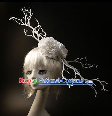 Top Grade Catwalks Hair Accessories Halloween Stage Performance White Flowers Branch Hair Clasp Modern Fancywork Headwear