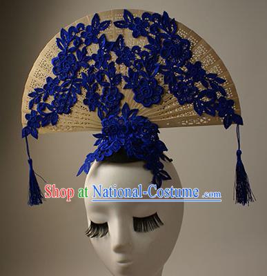 Top Grade Catwalks Fan-Shape Hair Accessories Halloween Stage Performance Hair Clasp Modern Fancywork Headwear