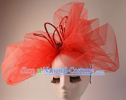 Top Grade Catwalks Hair Accessories Halloween Stage Performance Red Veil Hair Clasp Modern Fancywork Headwear