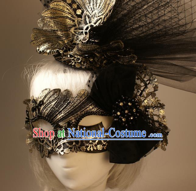 Halloween Exaggerated Golden Lace Face Mask Fancy Ball Props Stage Performance Accessories Christmas Mysterious Masks