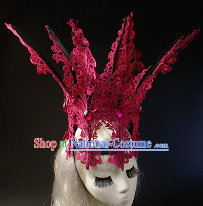 Top Grade Christmas Catwalks Hair Accessories Halloween Stage Performance Rosy Lace Royal Crown Modern Fancywork Headwear