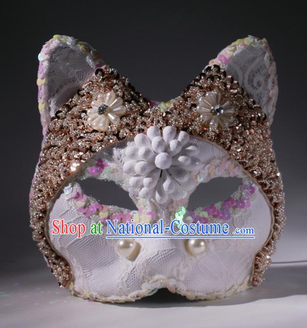 Halloween Exaggerated White Lace Fox Face Mask Fancy Ball Props Stage Performance Accessories Christmas Mysterious Masks