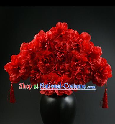 Top Grade China Catwalks Hair Accessories Halloween Modern Fancywork Red Flowers Hair Clasp Headwear