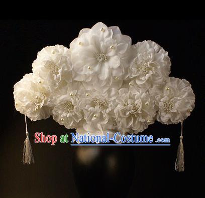 Top Grade China Catwalks Hair Accessories Halloween Modern Fancywork White Flowers Hair Clasp Headwear