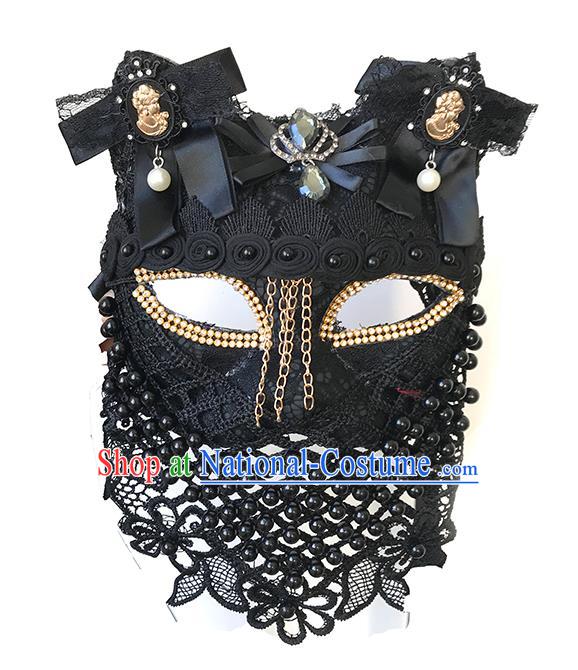 Halloween Catwalks Venice Face Mask Fancy Ball Black Beads Lace Masks Christmas Exaggerated Feather Masks