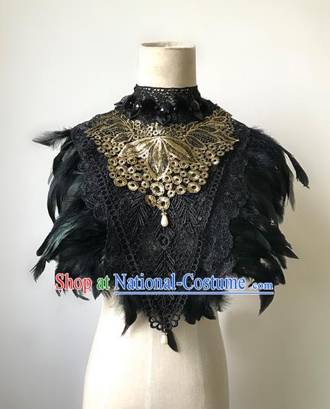 Top Grade Catwalks Gothic Shoulder Accessories Exaggerated Black Feather Cape Halloween Modern Fancywork Headwear