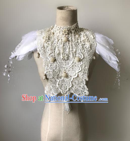 Top Grade Catwalks Gothic Shoulder Accessories Exaggerated White Feather Cape Halloween Modern Fancywork Headwear