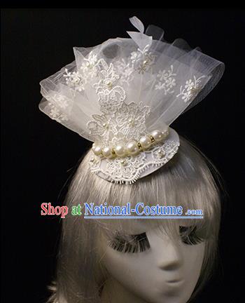 Top Grade Wedding Catwalks Hair Accessories Halloween Modern Fancywork White Lace Hair Clasp Headwear