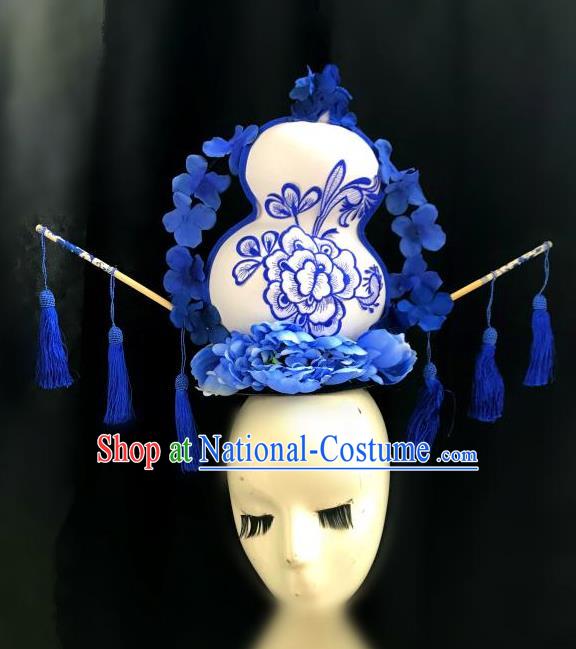 Top Grade Chinese Traditional Catwalks Hair Accessories Exaggerated Palace Pincess Calabash Headdress Halloween Modern Fancywork Headwear