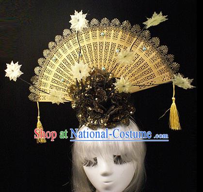 Top Grade Chinese Catwalks Hair Accessories Halloween Modern Fancywork Golden Hair Clasp Headwear