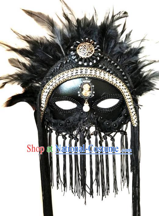 Halloween Catwalks Venice Face Mask Fancy Ball Black Tassel Masks Christmas Exaggerated Feather Masks