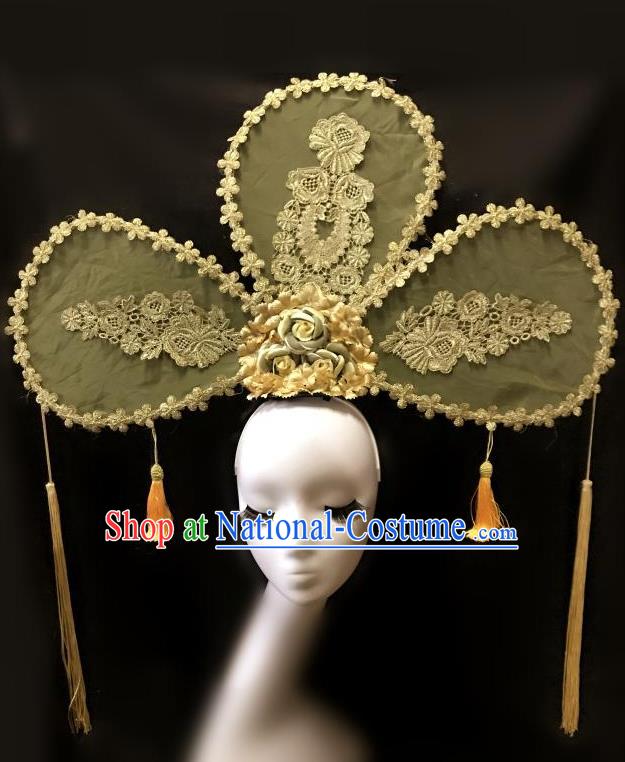 Top Grade Catwalks Tassel Hair Accessories Exaggerated Chinese Traditional Headdress Modern Fancywork Headwear