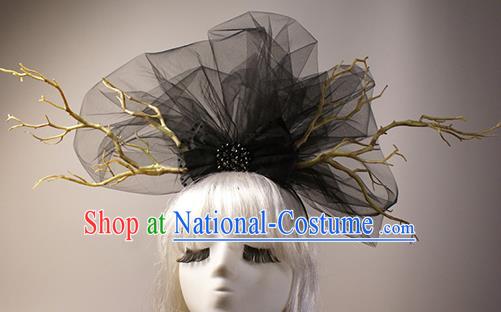 Top Grade Catwalks Hair Accessories Halloween Stage Performance Black Veil Hair Clasp Modern Fancywork Headwear