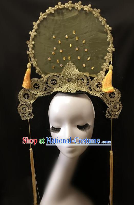 Top Grade Catwalks Tassel Hair Accessories Exaggerated Chinese Traditional Golden Headdress Modern Fancywork Headwear