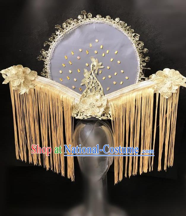 Top Grade Catwalks Golden Tassel Hair Accessories Exaggerated Chinese Traditional Headdress Modern Fancywork Headwear