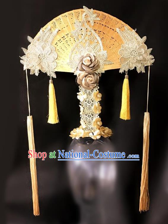 Top Grade Catwalks Golden Flowers Hair Accessories Exaggerated Chinese Traditional Headdress Modern Fancywork Headwear