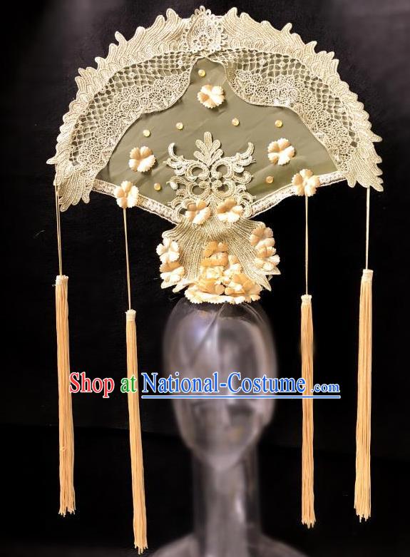 Top Grade Catwalks Golden Fan-Shape Hair Accessories Exaggerated Chinese Traditional Headdress Modern Fancywork Headwear