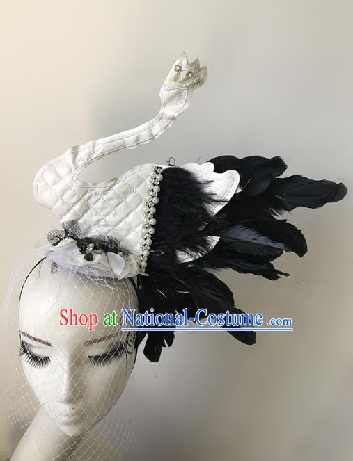 Top Grade Catwalks Hair Accessories Baroque Exaggerated Feather White Swan Hair Clasp Modern Fancywork Headwear