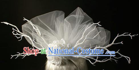 Top Grade Christmas Catwalks Hair Accessories Halloween Stage Performance White Veil Hair Clasp Modern Fancywork Headwear