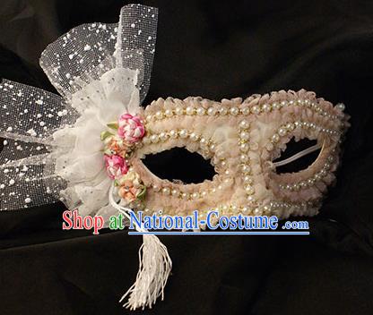 Halloween Exaggerated Pearls Pink Face Mask Venice Fancy Ball Props Catwalks Accessories Christmas Mysterious Masks