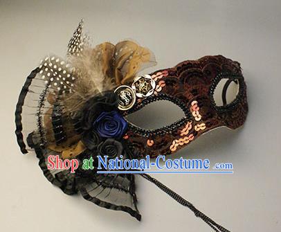 Halloween Exaggerated Brown Sequin Face Mask Venice Fancy Ball Props Catwalks Accessories Christmas Masks