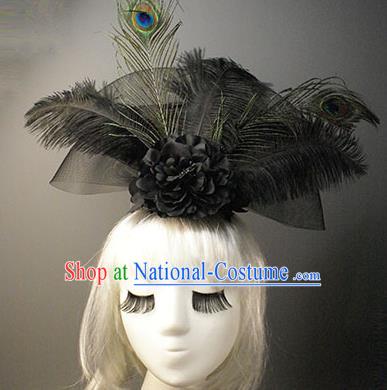 Top Grade Catwalks Black Veil Hair Accessories Halloween Modern Fancywork Feather Headwear