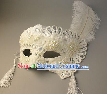 Halloween Exaggerated White Pearls Face Mask Venice Fancy Ball Props Catwalks Accessories Christmas Masks