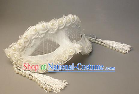 Halloween Exaggerated White Pearls Tassel Face Mask Venice Fancy Ball Props Catwalks Accessories Christmas Masks