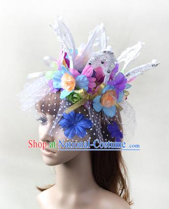 Top Grade Catwalks Hair Accessories Exaggerated Flowers Royal Crown Halloween Modern Fancywork Headwear