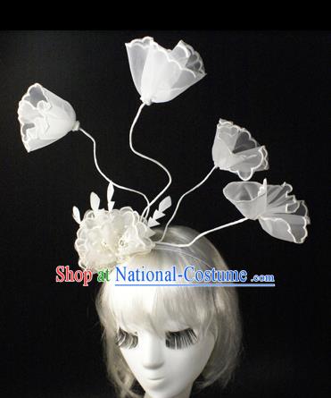 Top Grade Catwalks Hair Accessories White Veil Hair Clasp Halloween Modern Fancywork Headwear