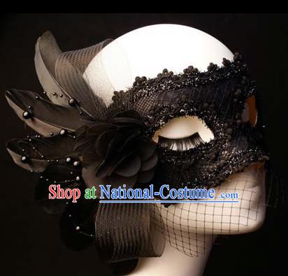 Halloween Exaggerated Black Feather Face Mask Venice Fancy Ball Props Catwalks Accessories Christmas Masks