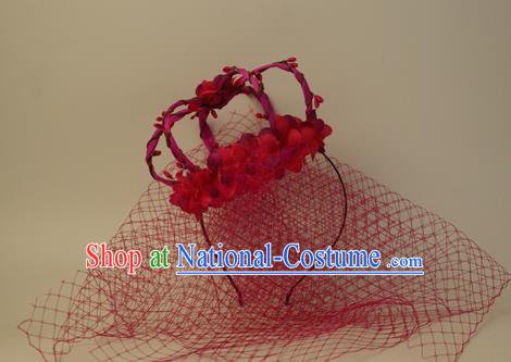 Top Grade Catwalks Hair Accessories Red Flowers Royal Crown Halloween Modern Fancywork Headwear