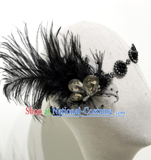 Top Grade Catwalks Hair Accessories Exaggerated Black Feather Headband Halloween Modern Fancywork Headwear