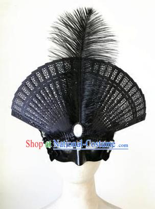 Top Grade Chinese Traditional Catwalks Black Hair Accessories Exaggerated Halloween Modern Fancywork Wedding Headwear