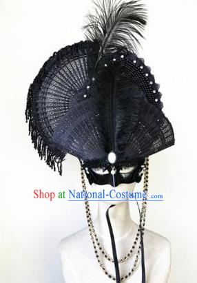 Top Grade Chinese Traditional Catwalks Black Feather Hair Accessories Exaggerated Halloween Modern Fancywork Wedding Headwear