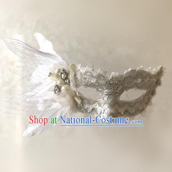 Halloween Venice Exaggerated White Feather Face Mask Fancy Ball Props Catwalks Accessories Christmas Masks