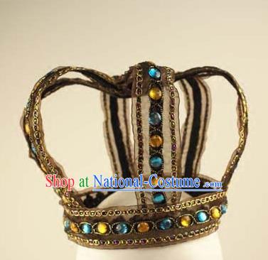 Top Grade Catwalks Hair Accessories Exaggerated Crystal Royal Crown Halloween Modern Fancywork Headwear