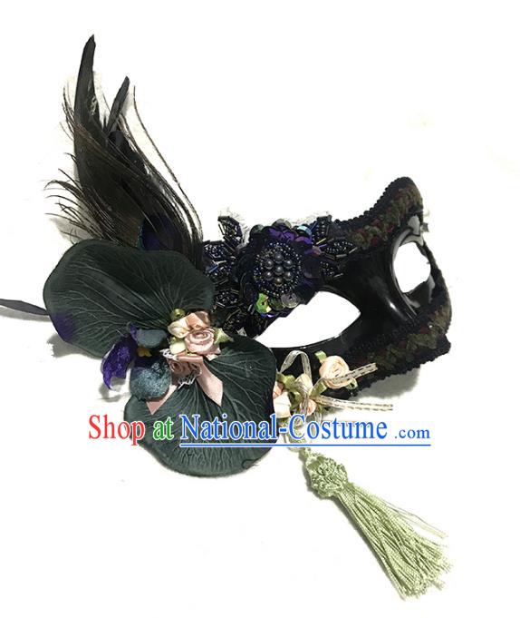 Halloween Venice Exaggerated Black Lotus Feather Face Mask Fancy Ball Props Catwalks Accessories Christmas Masks