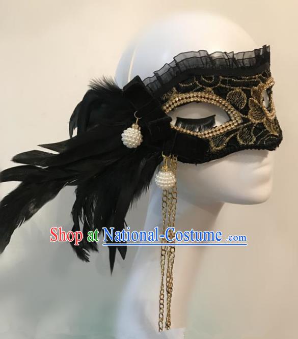 Halloween Catwalks Venice Black Feather Tassel Face Mask Fancy Ball Props Accessories Christmas Exaggerated Masks