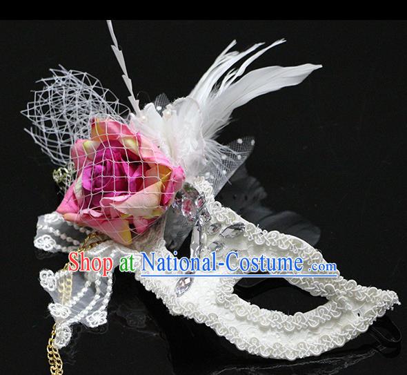 Halloween Catwalks Venice White Feather Face Mask Fancy Ball Props Accessories Christmas Exaggerated Masks