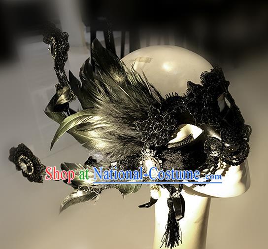 Halloween Catwalks Venice Face Mask Fancy Ball Props Accessories Christmas Exaggerated Black Feather Masks