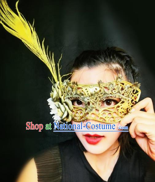 Halloween Catwalks Venice Golden Face Mask Fancy Ball Props Accessories Christmas Exaggerated Feather Masks