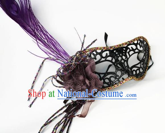 Halloween Catwalks Venice Face Mask Fancy Ball Props Accessories Christmas Exaggerated Purple Feather Masks