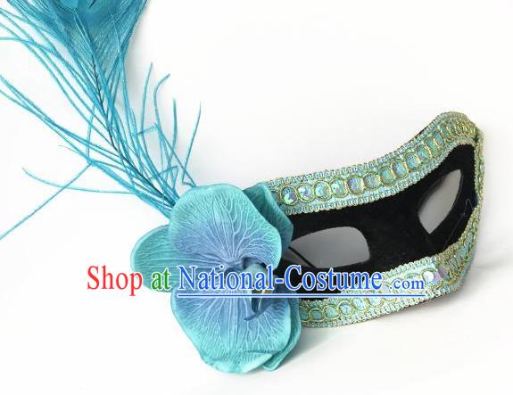 Halloween Catwalks Venice Face Mask Fancy Ball Props Accessories Christmas Exaggerated Blue Feather Masks