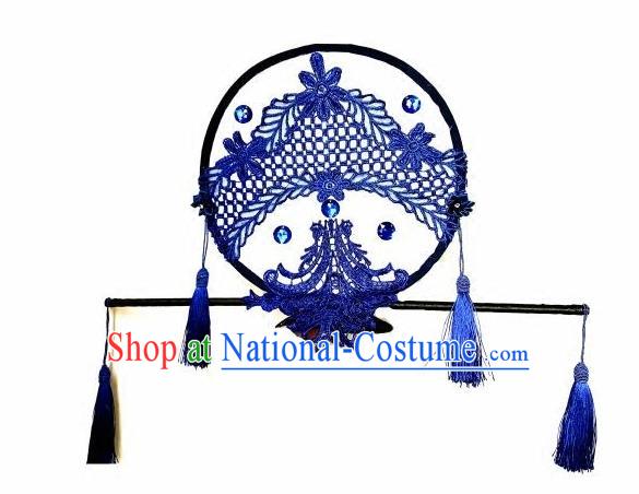 Top Grade Catwalks Hair Accessories Exaggerated Chinese Blue Crystal Lace Hair Clasp Modern Fancywork Headwear