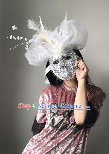 Halloween Catwalks Venice Bride Face Mask Fancy Ball Crystal Feather Masks Christmas Exaggerated Feather Masks